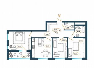 Продается трехкомнатная квартира, 80 м2, Батайск, Родная улица, 1