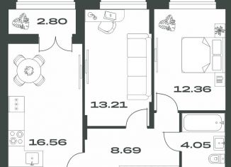 Продается двухкомнатная квартира, 57.7 м2, Тула