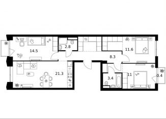 Продажа 3-комнатной квартиры, 84.6 м2, Москва