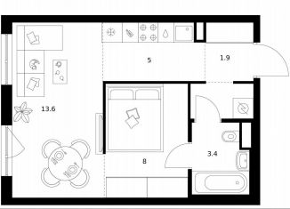 Продается 1-ком. квартира, 34.3 м2, Москва, жилой комплекс Кавказский Бульвар 51, 3.5