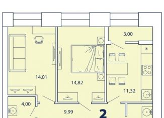 2-комнатная квартира на продажу, 58.8 м2, Рязань, Московский район