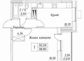 Продается 1-ком. квартира, 36.3 м2, Дмитров