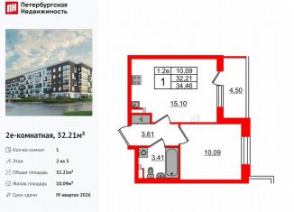 Продается однокомнатная квартира, 32.2 м2, Санкт-Петербург, муниципальный округ Пулковский Меридиан