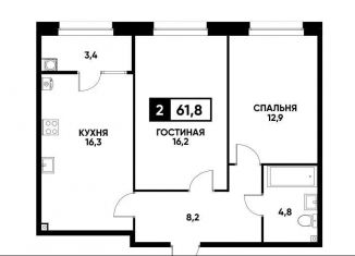 Продаю двухкомнатную квартиру, 61.8 м2, Ставрополь, микрорайон № 36