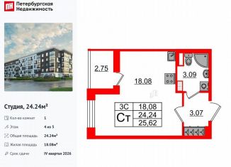 Продажа квартиры студии, 24.2 м2, Санкт-Петербург, муниципальный округ Пулковский Меридиан