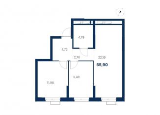 Продажа 2-ком. квартиры, 55.9 м2, Екатеринбург, Чкаловский район