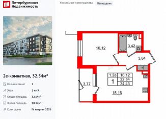 Продажа однокомнатной квартиры, 32.5 м2, Санкт-Петербург, муниципальный округ Пулковский Меридиан