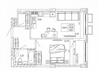 Продажа двухкомнатной квартиры, 44.8 м2, Ростов-на-Дону, проспект Стачки, 200с1