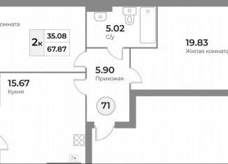 Продам двухкомнатную квартиру, 67.9 м2, Калининград