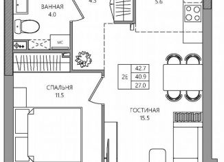 Продается двухкомнатная квартира, 42.7 м2, Пермь, Самолётная улица, 6, Индустриальный район