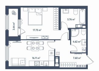 Продается 1-комнатная квартира, 53.6 м2, Санкт-Петербург, Московский район