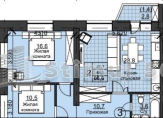 Продается 2-ком. квартира, 66.6 м2, Оренбургская область, Улица Николая Ерышева, 11