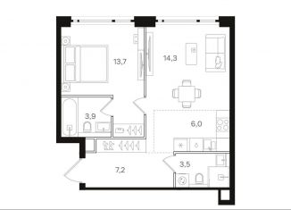 Продажа 1-комнатной квартиры, 48.6 м2, Москва