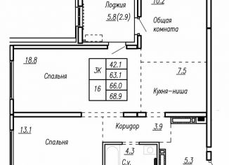 Квартира на продажу со свободной планировкой, 66 м2, Барнаул