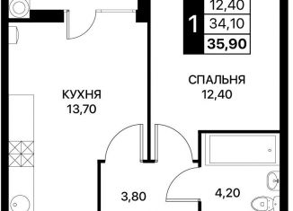 1-комнатная квартира на продажу, 35.9 м2, Ростов-на-Дону