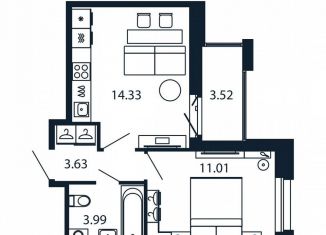 Продается однокомнатная квартира, 34.7 м2, городской посёлок Новоселье