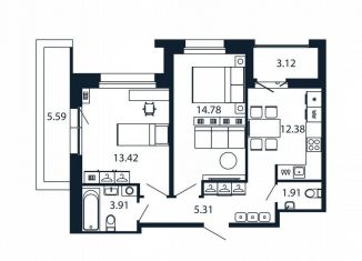 2-ком. квартира на продажу, 55 м2, городской посёлок Новоселье