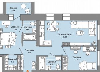 Трехкомнатная квартира на продажу, 66 м2, Ульяновск, проспект Авиастроителей, 22