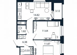 Продается 2-комнатная квартира, 51.6 м2, городской посёлок Новоселье