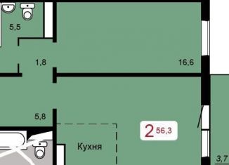 Продается 2-ком. квартира, 56.3 м2, Красноярск, жилой квартал Домино, 2