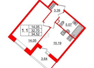 1-ком. квартира на продажу, 34.5 м2, Санкт-Петербург, метро Елизаровская