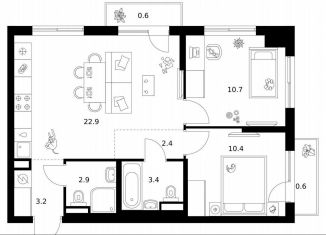 2-ком. квартира на продажу, 57.1 м2, Москва