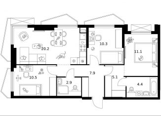 Продам 3-комнатную квартиру, 72.4 м2, Москва