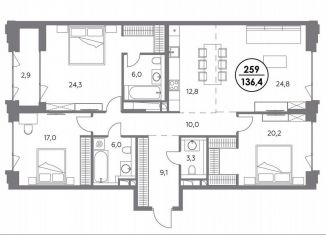 3-комнатная квартира на продажу, 136.4 м2, Москва, Шлюзовая набережная, 2/1с1