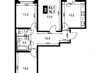 Продам 3-ком. квартиру, 76.7 м2, Видное, улица Фруктовые Сады, 1к3