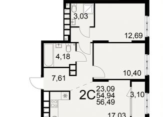 Продается 2-комнатная квартира, 56.5 м2, Рязань, Московский район