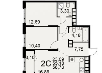 Продам 2-ком. квартиру, 56.7 м2, Рязань