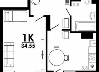 Продается однокомнатная квартира, 34.6 м2, Нижний Новгород, метро Парк Культуры