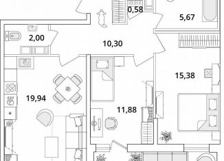 Продаю 2-ком. квартиру, 70.9 м2, Санкт-Петербург, Кубинская улица, 82к3с1, метро Звёздная