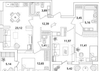 Продам 3-ком. квартиру, 90.7 м2, Санкт-Петербург, Кубинская улица, 82к3с1, метро Звёздная